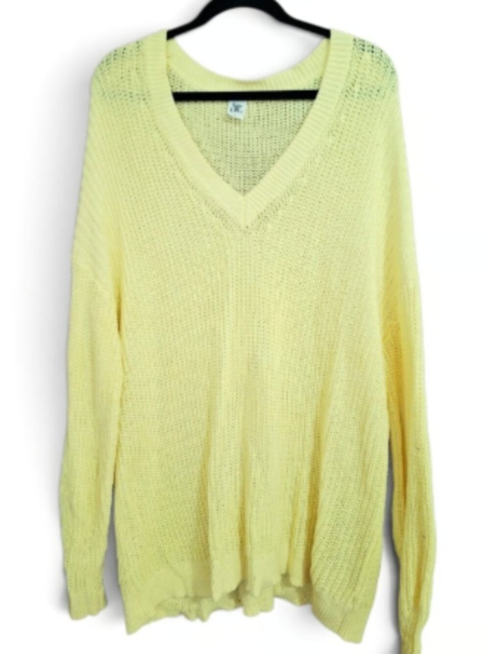 Womens Yellow V-Neck Knit Oversized Sweater~Large